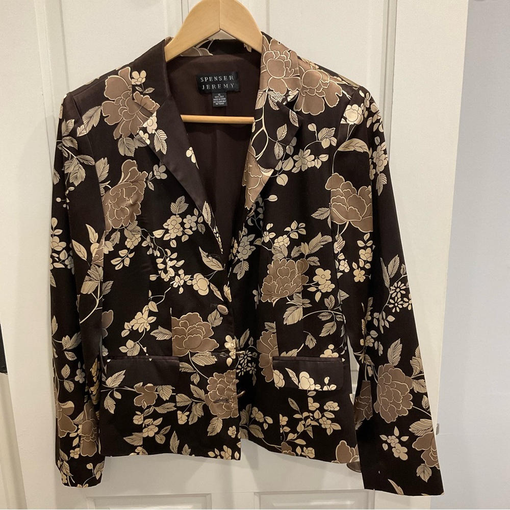 Spenser Jeremy Silk Women's Brown Floral Blazer Size M